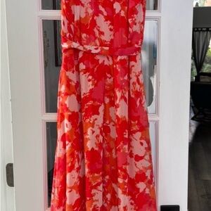 Calvin Klein Red and Pink Floral Maxi Dress